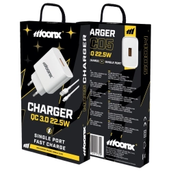 MOONX ładowarka sieciowa MC05 22,5W 1xUSB QC3.0 + kabel Micro Biały