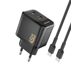 Ładowarka sieciowa Dudao A28PCEU PD 45W GaN 2xUSB-C z kablem USB-C - czarna