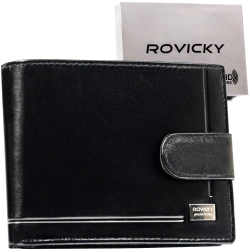 Klasyczny portfel męski skórzany czarny ROVICKY skóra naturalna RFID STOP