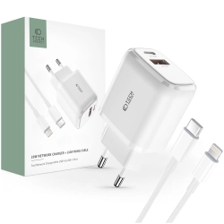 TECH-PROTECT C20W 2-PORT NETWORK CHARGER PD20W/QC3.0 + LIGHTNING CABLE WHITE