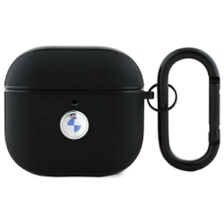 BMW BMA4SSLBK AirPods 4 cover            czarny/black Geniune Leather Silver Logo