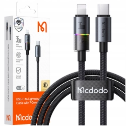 MCDODO KABEL USB-C SZYBKIE ŁADOWANIE DO IPHONE LIGHTNING 36W 1M LED CZARNY