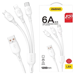 Kabel Dudao L8A-3in1 USB-A - USB-C / micro USB / Lightning 480Mb/s 1.2m - biały