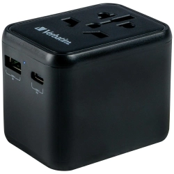 Verbatim Adapter podróżny EU/UK/US2xUSB-A/USB-C PD 20W UTA-02 czarny/black 49544 Verbatim Adapter podróżny EU/UK/US2xUSB-A/USB-C PD 20W UTA-02 czarny/black 49544