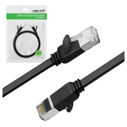 Ugreen płaski kabel przewód internetowy sieciowy Ethernet patchcord RJ45 Cat 6 UTP 1000 Mbps 1 m czarny (NW101 50184)