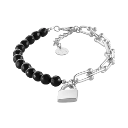 Bransoletka z onyksów i łańcucha z kłódką Aria Rockstar Collection (B25/NUT/03AG)