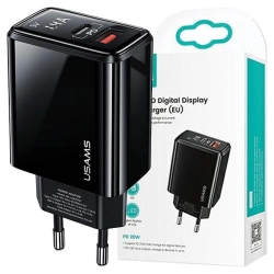 USAMS Ład. siec. 1xUSB-C+1xUSB T40 20WLED (only head) PD3.0 +QC3.0 Fast Charging czarny/black CC133TC01 (US-CC133)