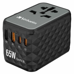 Verbatim Adapter podróżny EU/UK/US GaN2xUSB-A/2xUSB-C PD 65W UTA-05 czarny/black 32120 Verbatim Adapter podróżny EU/UK/US GaN2xUSB-A/2xUSB-C PD 65W UTA-05 czarny/black 32120