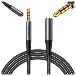Kabel przedłużający AUX Joyroom SY-A09 mini jack 3.5mm żeński do mini jack 3.5mm męski, oplot, 1.2m (czarny)