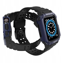 Protect Strap Band opaska z etui do Apple Watch 7 / 6 / 5 / 4 / 3 / 2 / SE (45 / 44 / 42mm) obudowa pancerny pokrowiec na zegarek czarny / niebieski Protect Strap Band opaska z etui do Apple Watch 7 / 6 / 5 / 4 / 3 / 2 / SE (45 / 44 / 42mm) obudowa pancerny pokrowiec na zegarek czarny / niebieski