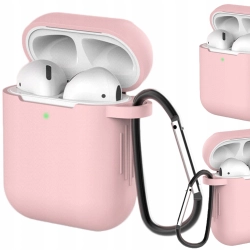 Etui do AirPods 2 / AirPods 1 silikonowy miękki pokrowiec na słuchawki + brelok karabińczyk zawieszka różowy (case D)