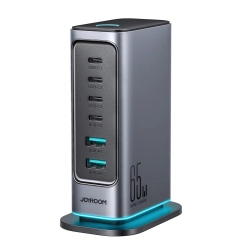 Ładowarka Joyroom JR-TCM02 wieloportowa GaN 65W EU 4x USB-C 2x USB-A - ciemnoszara Ładowarka Joyroom JR-TCM02 wieloportowa GaN 65W EU 4x USB-C 2x USB-A - ciemnoszara