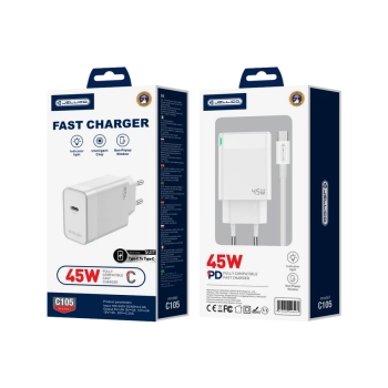 JELLICO ładowarka sieciowa C105 GaN PD 45W 1xUSB-C + kabel USB-C - USB-C Biały