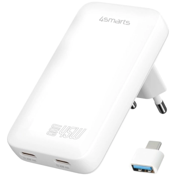 Ładowarka sieciowa 4smarts FlatPlug Slim Dual 45W GaN 2xUSB-C biały