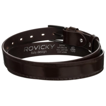 Stylowy pasek męski z lakierowanej skóry naturalnej licowej — Rovicky