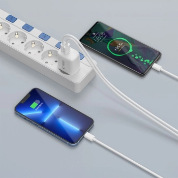 TECH-PROTECT NCA45W-GAN 2-PORT NETWORK CHARGER PD 45W / QC3.0 + TYPE-C CABLE WHITE