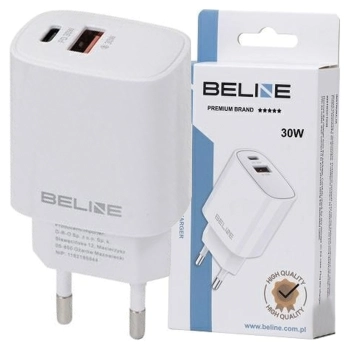 Beline Ład. siec. 1x USB-C + 1x USB 30Wbiała /white (only head) PD 3.0 + QC 3.0  BLN2CW30 GaN
