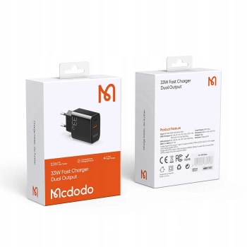 MCDODO ŁADOWARKA SIECIOWA + KABEL 1,2 M DO ŁADOWANIA 2X USB USB-C PD 33W