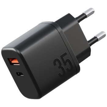 Ładowarka sieciowa Bazic Goport Velox    Kit 1xUSB-C 1xUSB-A GaN 35W z kablem plecionym czarny