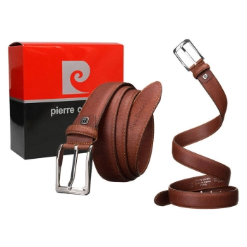 Skórzany pasek męski z klasyczną klamrą - Pierre Cardin