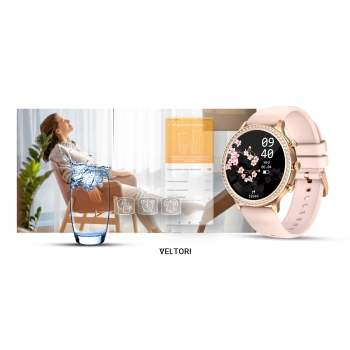 Smartwatch Damski VELTORI VT310-1 Złota Bransoleta + Różowy Pasek Silikonowy