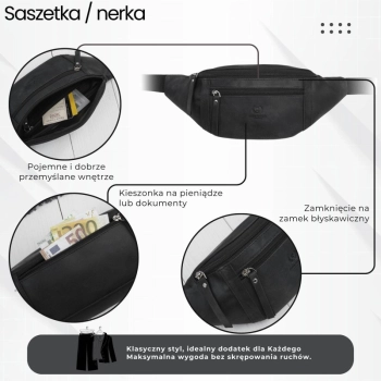 Saszetka męska skórzana na pas czarna nerka vintage pojemna Paolo Peruzzi AY-29-HBL