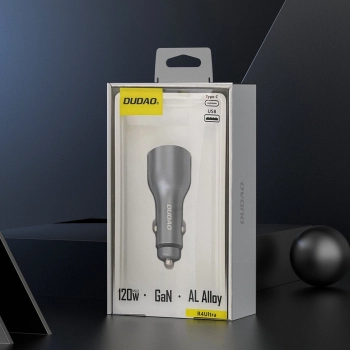 Ładowarka samochodowa Dudao R4Ultra 120W Power Delivery Quick Charge LED USB-A USB-C - szary