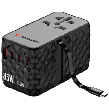 Verbatim Adapter podróżny EU/UK/US GaN   USB-A/3xUSB-C PD 85W CNT-02 czarny/black 32127