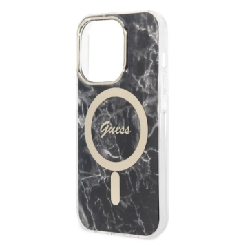 Zestaw Guess GUBPP14XHMEACSK Case+ Charger iPhone 14 Pro Max 6,7 czarny/black hard case Marble MagSafe