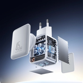 Ładowarka sieciowa Joyroom JR-TCL05 45W GaN z organizerem na kabel - biała