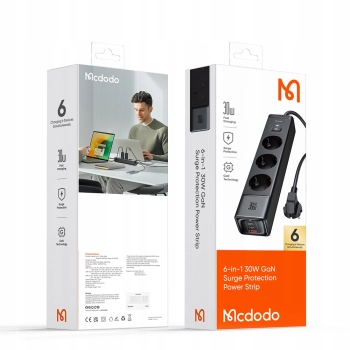 MCDODO ŁADOWARKA SIECIOWA LISTWA ZASILAJĄCA GAN TYP C 6X USB-C USB AC 1,5M