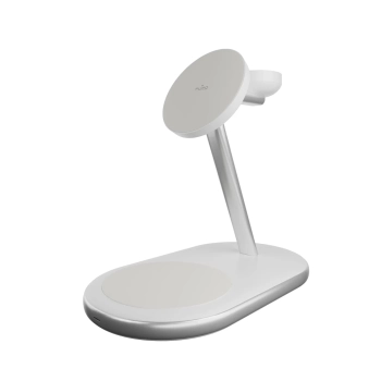 Ładowarka bezprzewodowa 3 w 1 Puro Mag Station Qi2 kompatybilna z MagSafe - biała