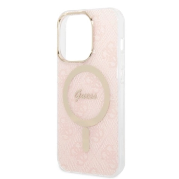 Zestaw Guess GUBPP14LH4EACSP Case+ Charger iPhone 14 Pro 6,1 różowy/pink hard case 4G Print MagSafe
