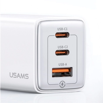 USAMS Ład. siec. 2xUSB-C+1xUSB 65W(only head) GaN PD3.0 +QC3.0 Fast Charging fioletowy/gradient purple Sandru Series CC180TC03 (US-CC180)