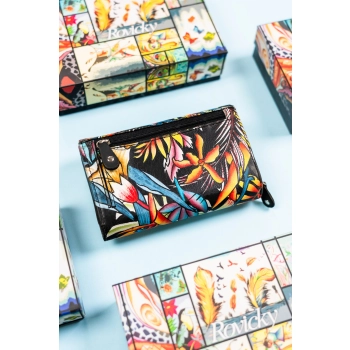 Damski portfel Rovicky ze skóry naturalnej duży pojemny kwiatowy RFID