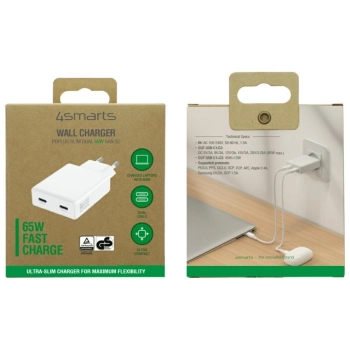 Ładowarka sieciowa 4smarts PDPlug Slim   Dual 65W GaN 2xUSB-C biały