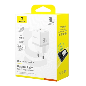 Ładowarka sieciowa Baseus Palm 30W USB-C USB-A - biała