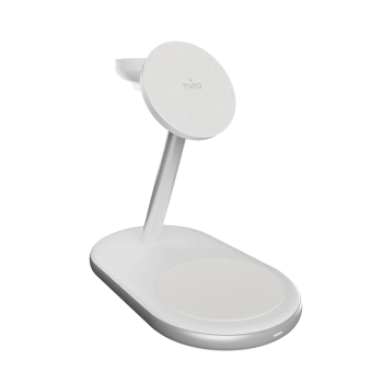 Ładowarka bezprzewodowa 3 w 1 Puro Mag Station Qi2 kompatybilna z MagSafe - biała