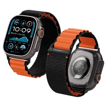 Pasek Pasek Spigen WBF1 na Apple Watch 44 / 45 / 46 / 49 mm - czarno-pomarańczowy