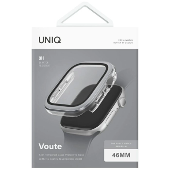Etui UNIQ Voute do Apple Watch Series 10 46mm szkło hartowane srebrny