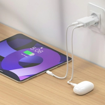 Ładowarka sieciowa 4smarts FlatPlug Slim Dual 30W GaN 2xUSB-C biały