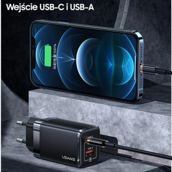 USAMS Ład. siec. T41 USB-C+USB GaN 47WPD+QC (only head) Fast Charging biały/white CC137TC02 (US-CC137)