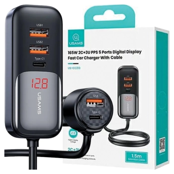 USAMS Ład. sam. C40 3xUSB+2xUSB-C 165WPD+QC Fast Charge czarny/black CC213CC01 (US-CC213)
