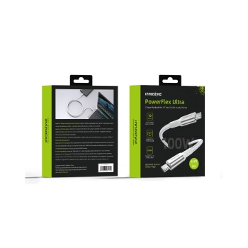 INNOSTYLE POWERFLEX ULTRA KABEL USB-C SZYBKIE ŁADOWANIE THUNDERBOLT 10GBPS 100W KEVLAR 2M SREBRNY