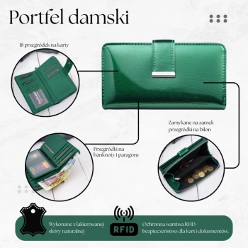 Portfel damski skórzany lakierowany do codziennego noszenia