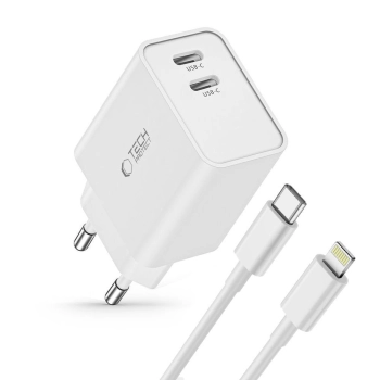 TECH-PROTECT C35W 2-PORT NETWORK CHARGER PD35W + LIGHTNING CABLE WHITE