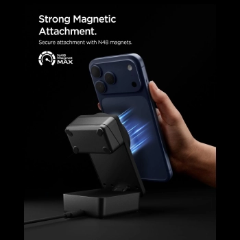 SPIGEN EF323MQ ESSENTIAL 3IN1 MAGNETIC MAGSAFE WIRELESS CHARGER 25W QI2.2 BLACK