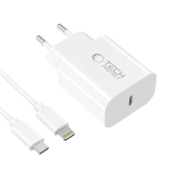TECH-PROTECT NC20W 1-PORT NETWORK CHARGER PD20W + LIGHTNING CABLE WHITE