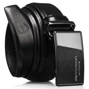 Pasek męski do spodni Peterson automatyczny ze skóry naturalnej czarny