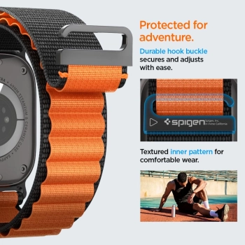 Pasek Pasek Spigen WBF1 na Apple Watch 44 / 45 / 46 / 49 mm - czarno-pomarańczowy
